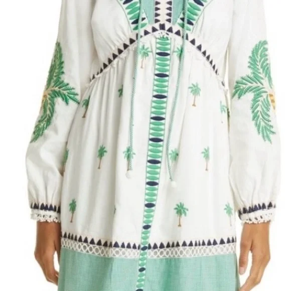 green emerald velvet dress Farm Rio Palm Tree Cutwork Mini Dress in White – The Gate Boutique main image 1